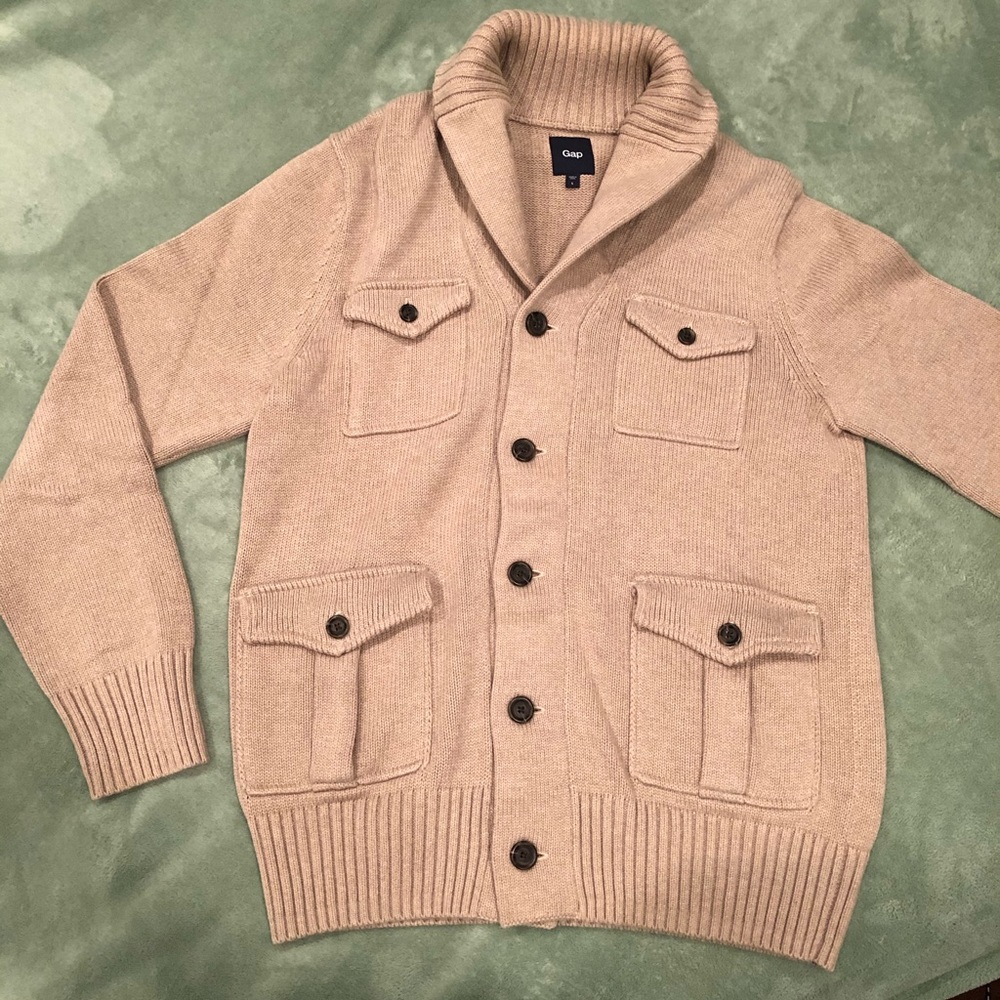 Men's Tan 4 Pocket Heather Shawl Cardigan Sweater